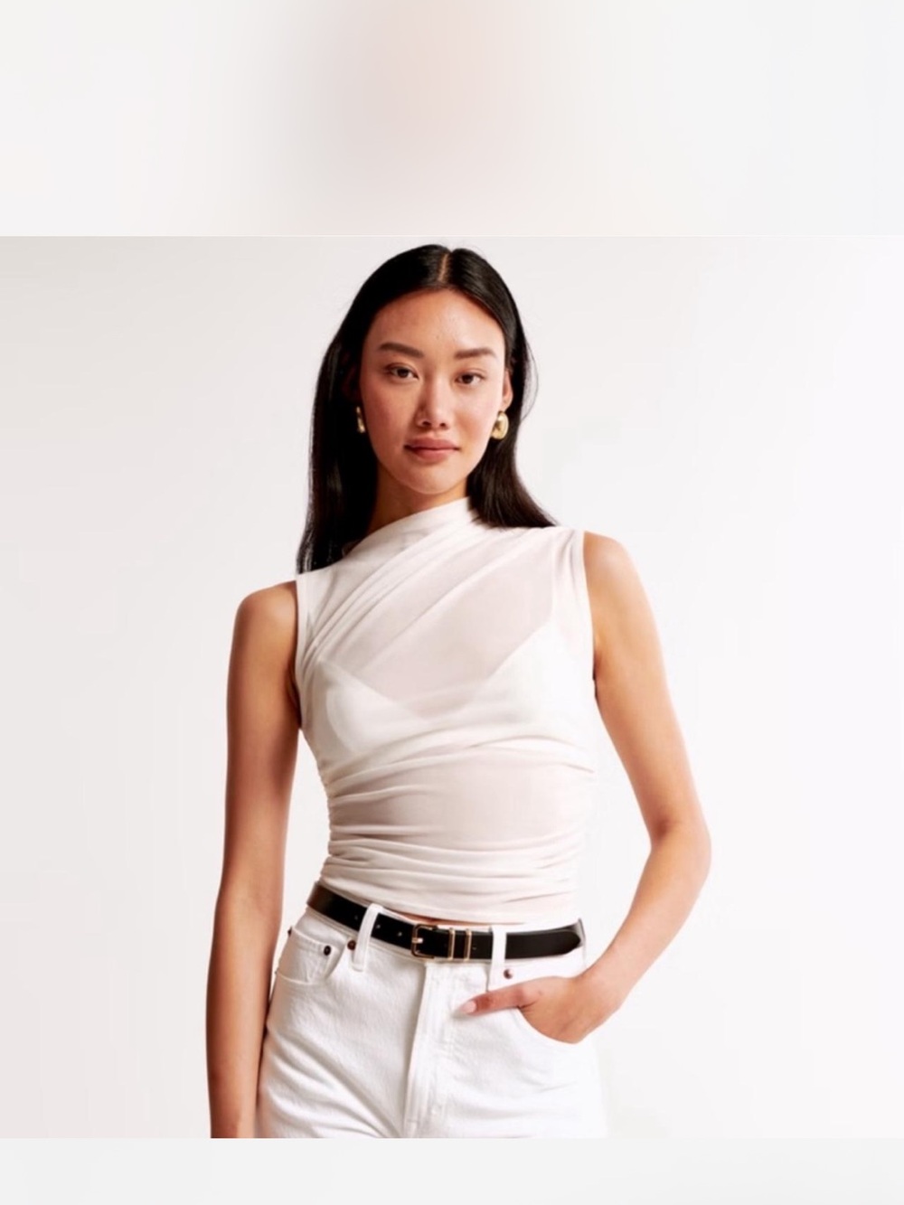 Abercrombie & Fitch White Sheer Draped Top